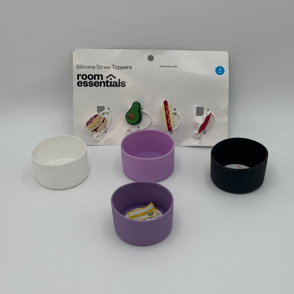Bullseye Mixed Silicone‎ Tumbler Boot Covers & Straw Toppers Lot NEW